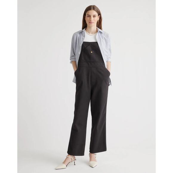 QUINCE Black Organic Stretch Cotton Twill Relaxed Overalls NWT Size Small - Picture 7 of 10